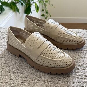 Dolce Vita Ersula Perforated‎ Loafer SLIP ON Beige Women 9 FAUX LEATHER CHUNKY